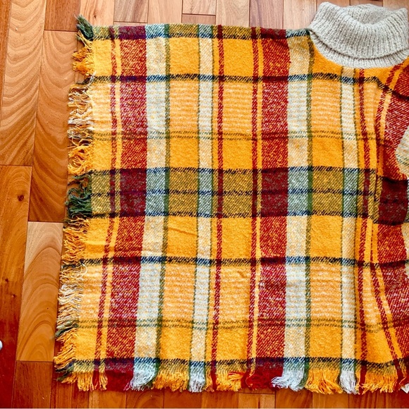 NEW Chloe Cozy Soft Long Boho Plaid Turtleneck Pullover Poncho Fringe - Picture 5 of 12